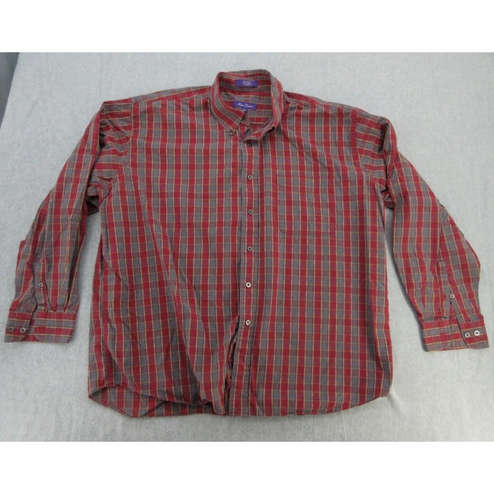 Alan Flusser Mens Button Down Regular Fit Red Plaid Long Sleeve Shirt XXL